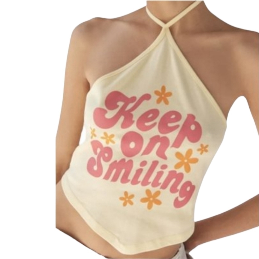 Urban Outfitters Yellow Positive Affirmation Halter Top L